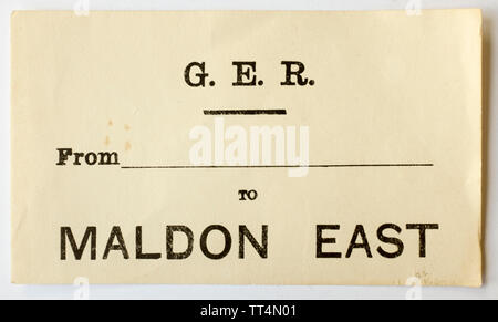 Vintage Great Eastern Railway Etichetta Bagaglio a Maldon Est Foto Stock