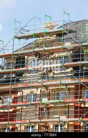 Sito in costruzione, facciata, ponteggi, principe-vescovo palazzo, sede della Westfälische Wilhelms-Universität, Münster in Westfalia, Nord Rhine-Westph Foto Stock