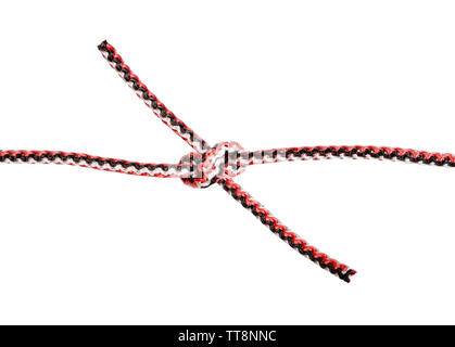 Hunter's bend knot legato sulla corda sintetica ritagliata su sfondo bianco Foto Stock