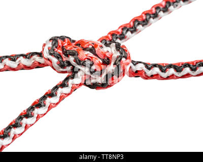 Hunter's bend knot close up legato sulla corda sintetica ritagliata su sfondo bianco Foto Stock