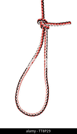 Il pescatore loop del perfezione (loop) legato a nodo sulla corda sintetica ritagliata su sfondo bianco Foto Stock