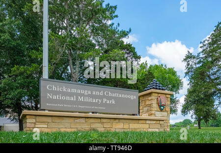 Ingresso segno per Chickamauga & Chattanooga noi campi di battaglia della Guerra Civile parco militare Foto Stock