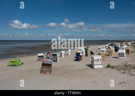 Spiaggia di capanne, Frisia orientale, Bassa Sassonia, Germania Foto Stock