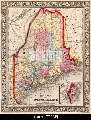 Mappa di contea dello stato del Maine ; Portland Harbour e dintorni. Pubblicato per la prima volta circa 1863. Foto Stock