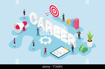 Carriera di business il concetto di lavoro con gli obiettivi aziendali di team di persone ed isometrico moderno stile piatto - illustrazione vettoriale Foto Stock