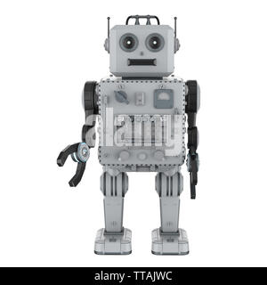 3D rendering robot giocattolo di stagno su sfondo bianco Foto Stock