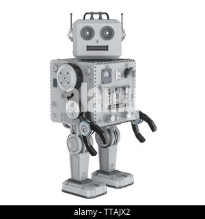 3D rendering robot giocattolo di stagno su sfondo bianco Foto Stock