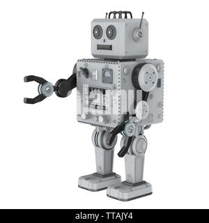 3D rendering robot giocattolo di stagno su sfondo bianco Foto Stock