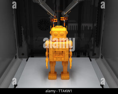 3D rendering robot giocattolo di stagno nel modello stampante 3D Foto Stock