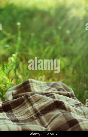 Plaid per picnic su erba verde Foto Stock