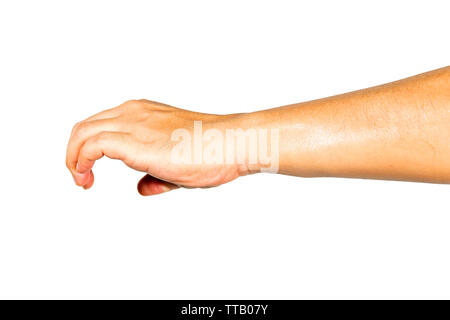 La mano che sta facendo i gesti è raccogliere cose. Foto Stock