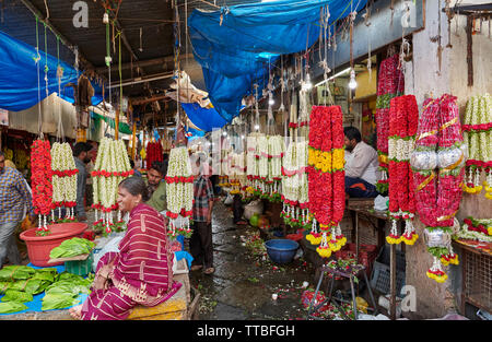 Fiore di stallo Devaraja sul mercato di frutta e verdura, Mysore, Karnataka, India Foto Stock