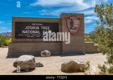 Ingresso al Parco nazionale di Joshua Tree nel sud della California, Stati Uniti d'America Foto Stock