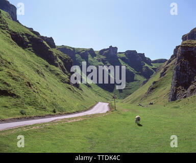 Winnats Pass, Peak District del Derbyshire, Derbyshire, England, Regno Unito Foto Stock