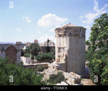 1 ° secolo Torre dei Venti (Horologin di Andronikos Kyrrhestes), Plaka, Atene, il centro di Atene, Grecia Foto Stock