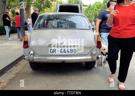 La Morris 1100 auto, costruito tra il 1962-1971; classic British car presentata dalla British Motor Corporation; quattro porte berlina. Foto Stock