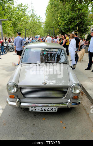 La Morris 1100 auto, costruito tra il 1962-1971; classic British car presentata dalla British Motor Corporation; quattro porte berlina. Foto Stock