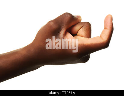 Mano umana isolata su bianco Foto Stock