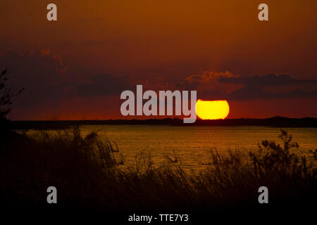 Una combustione controllata in Everglades della Florida ha creato un fantastico tramonto con brillanti e colori vividi. Foto Stock