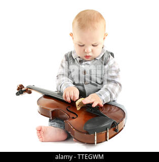 Carino baby con violino isolati su sfondo bianco Foto Stock