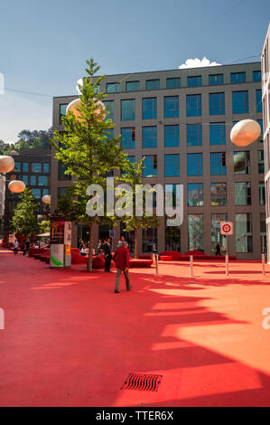 Impressioni della famosa piazza Rossa nella città di San Gallo, Svizzera Foto Stock