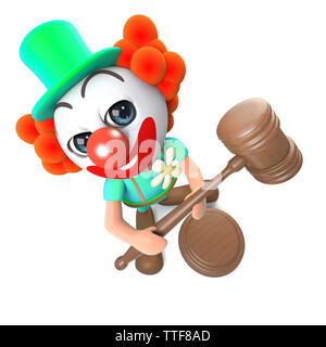 3D render di un divertente fumetto personaggio clown tenendo un asta Foto Stock