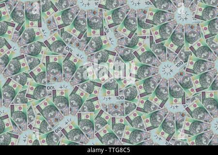 Polish zlotys - bellissimo ornamento geometrico, texture, pattern da valuta polacca, 100 PLN bollette (banconote valore facciale PLN 100) - tappeto dal denaro Foto Stock