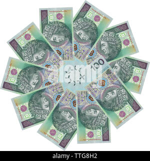 Polish zlotys - bellissimo ornamento geometrico, texture, pattern da valuta polacca, 100 PLN bollette (banconote valore facciale PLN 100) - fiore dal denaro Foto Stock