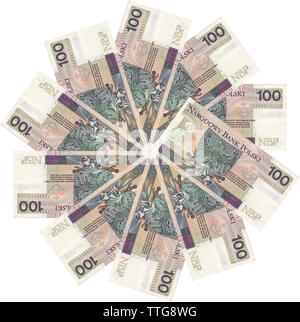 Polish zlotys - bellissimo ornamento geometrico, texture, pattern da valuta polacca, 100 PLN bollette (banconote valore facciale PLN 100) - fiore dal denaro Foto Stock