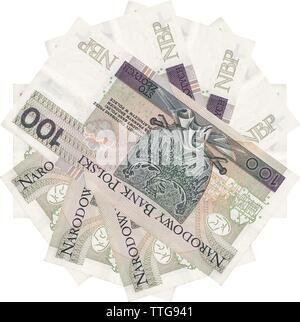 Polish zlotys - bellissimo ornamento geometrico, texture, pattern da valuta polacca, 100 PLN bollette (banconote valore facciale PLN 100) - fiore dal denaro Foto Stock