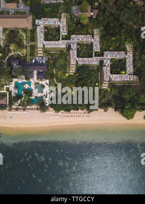 Vista aerea dell'hotel alla spiaggia di Sanur, Bali, Indonesia Foto Stock