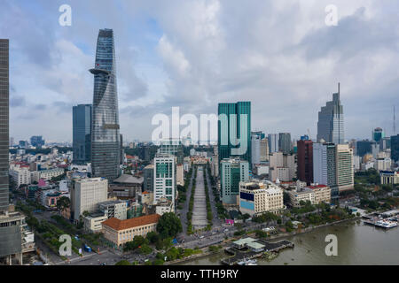 Le foto aeree di Ho Chi Minh City Skyline (Saigon) Vietnam. La luce del mattino Foto Stock