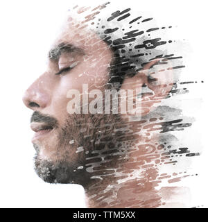 Fotografia di Ritratto si fonde con lavori artistici originali Foto Stock