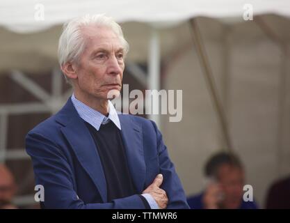 Edinburgh, Regno Unito, 10 Giugno 2018: Charlie Watts, Rolling Stones batterista, guardando la Scozia v Inghilterra partita di cricket. Credito: Terry Murden, Alamy Foto Stock