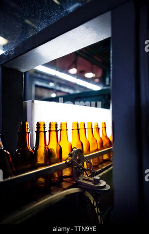 Bottiglie vuote sulla linea di produzione Foto Stock