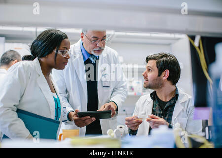 Medico maschio a discutere con i colleghi in ospedale Foto Stock