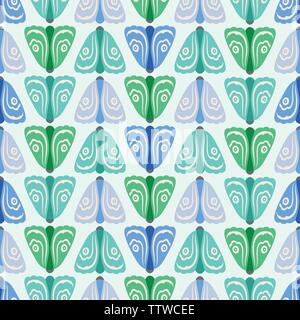 Seamless pattern geometrico di sfondo verde e blu falene in righe . Una natura sfondo vettoriale di insetti. Illustrazione Vettoriale