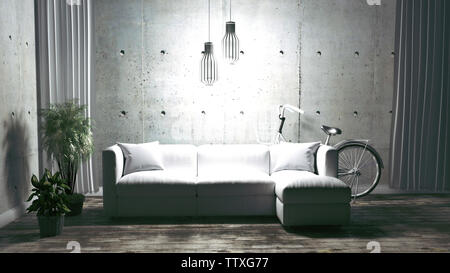 Stile Loft Interior Design. Il rendering 3D Foto Stock