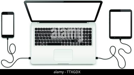 Computer portatile con i dispositivi collegati Illustrazione Vettoriale