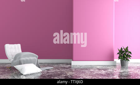 Poltrona in soggiorno, pareti rosa. Il rendering 3D Foto Stock