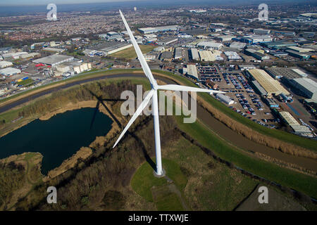 Vista aerea della turbina eolica energia verde Foto Stock