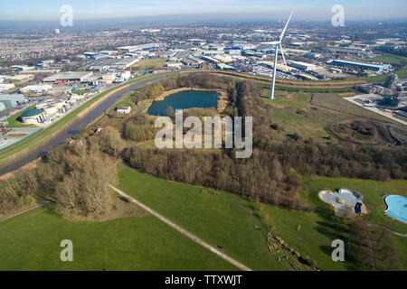 Vista aerea della turbina eolica energia verde Foto Stock