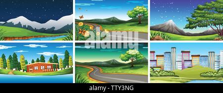 Set di diversa natura scene illustrazione Illustrazione Vettoriale