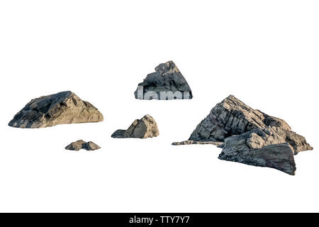 La forma di grandi rocce su sfondo bianco Foto Stock
