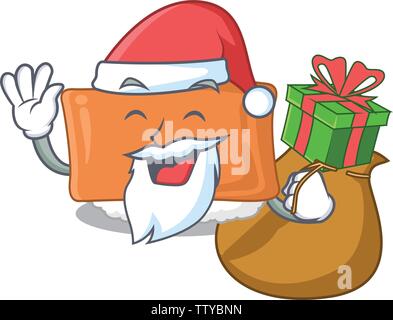 Santa con dono inari sushi isolato con la mascotte Illustrazione Vettoriale