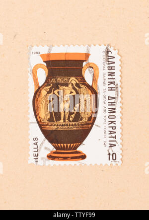 Grecia - circa 1983: un timbro stampato in Grecia mostra ceramiche, circa 1983 Foto Stock