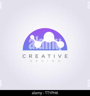 Logo Design vettore icona simbolo del cerchio a sfera tecnologia molecolare. Illustrazione Vettoriale