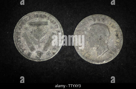 Sud Africa 3 pence, 1943 Foto Stock