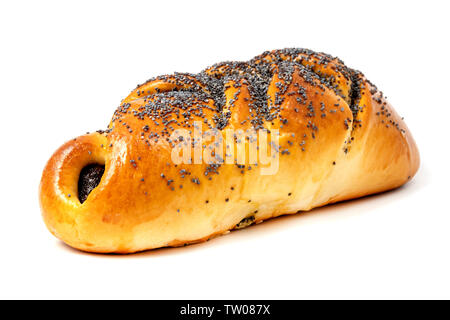 Semi di papavero pasticceria su sfondo bianco Foto Stock