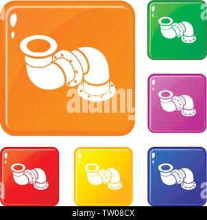 Adattatore tubo di set di icone a colori del vettore Illustrazione Vettoriale